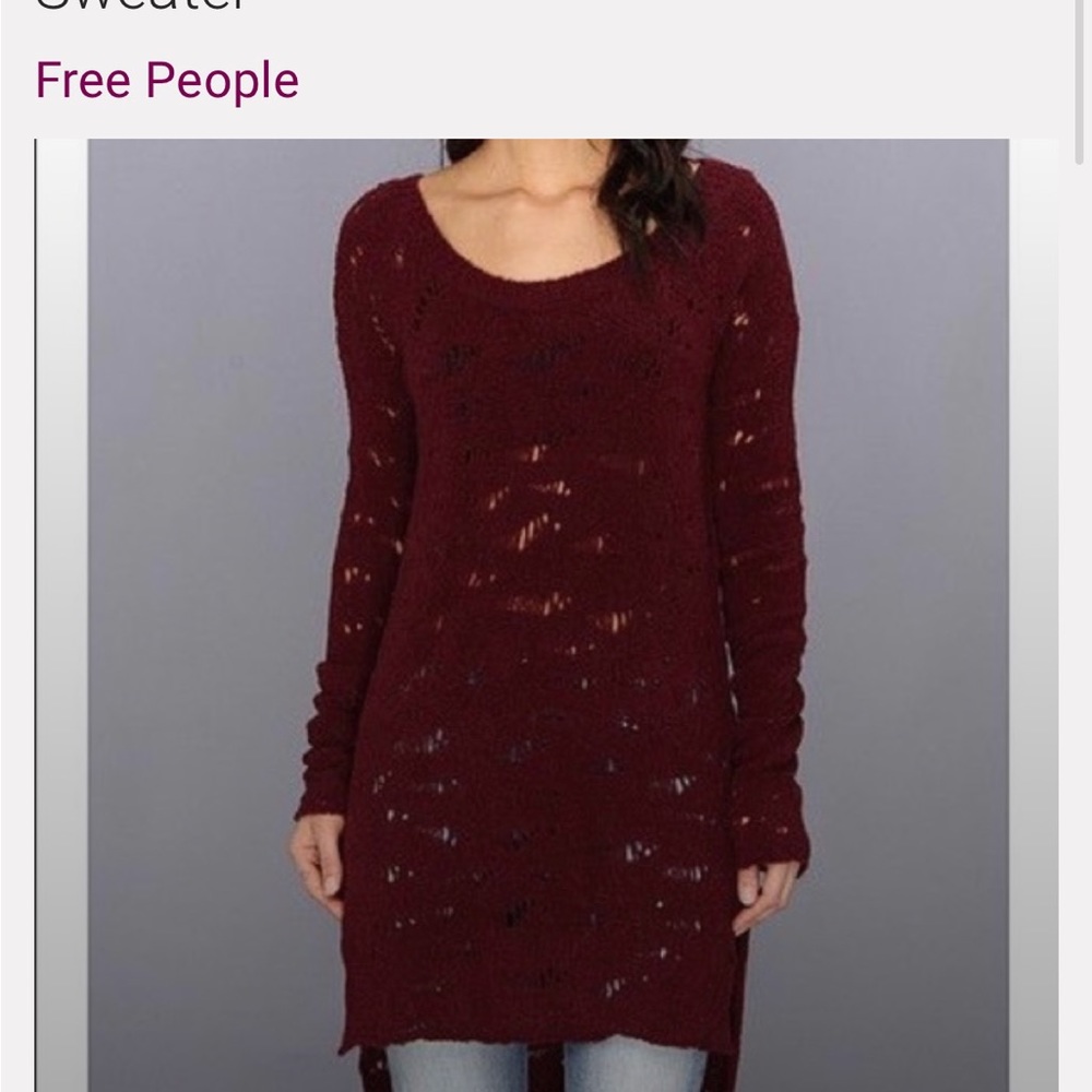 FREE PEOPLE Wine Purple Holey Sweater Dress‎ Size XS High Low Side Slits